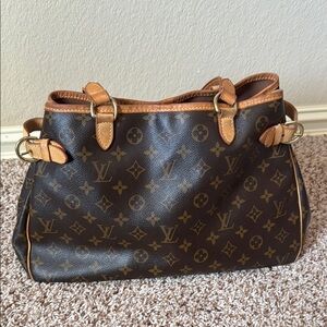 Louis Vuitton Brown Monogram Shoulder Bag with Leather Trim